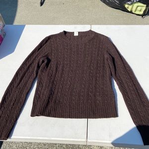 Brown cable knit merino/cashmere sweater